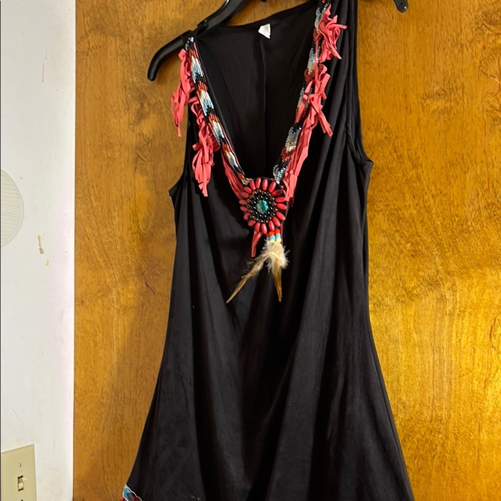 Black Dress with Pink and Turquoise Accents